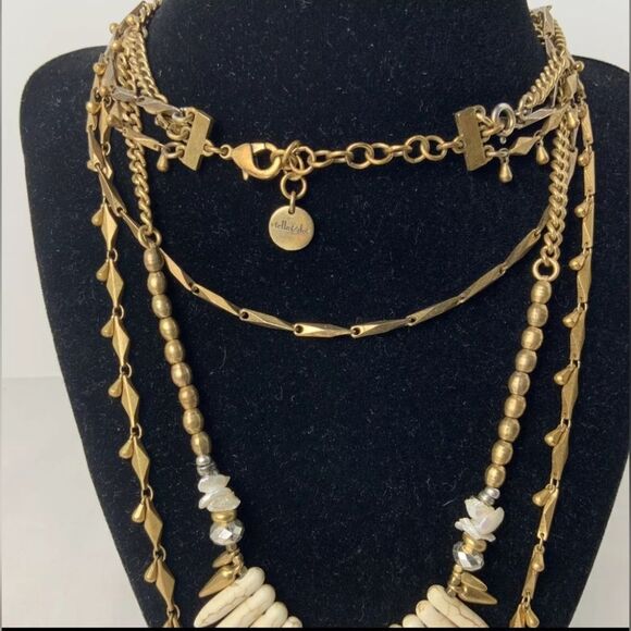 Stella And Dot Zuni Gold Tone Layered Multi Strand W/ Spikes Necklace - Picture 2 of 8